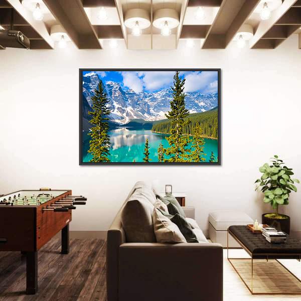 Moraine Lake In Rocky Mountains Canvas Wall Art-3 Horizontal-Gallery Wrap-25" x 16"-Tiaracle