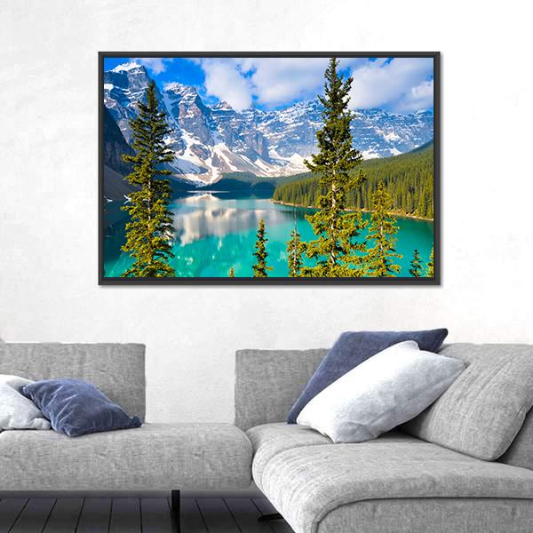 Moraine Lake In Rocky Mountains Canvas Wall Art-3 Horizontal-Gallery Wrap-25" x 16"-Tiaracle