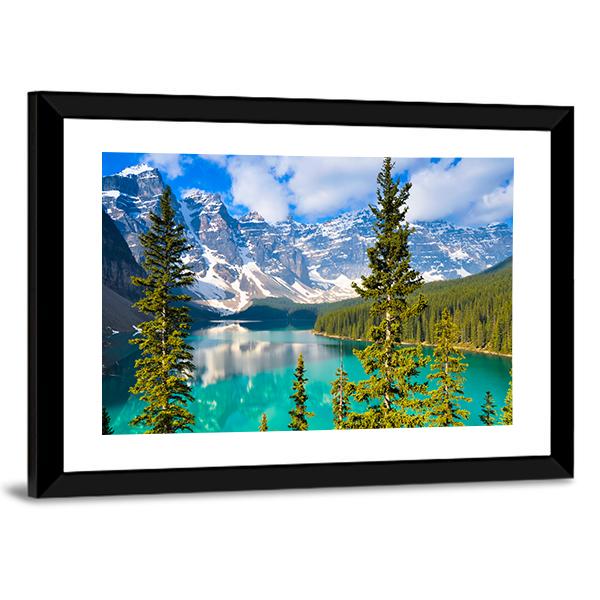 Moraine Lake In Rocky Mountains Canvas Wall Art-3 Horizontal-Gallery Wrap-25" x 16"-Tiaracle