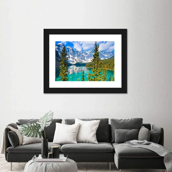 Moraine Lake In Rocky Mountains Canvas Wall Art-3 Horizontal-Gallery Wrap-25" x 16"-Tiaracle