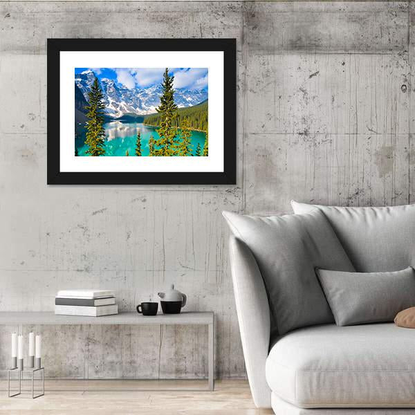 Moraine Lake In Rocky Mountains Canvas Wall Art-3 Horizontal-Gallery Wrap-25" x 16"-Tiaracle