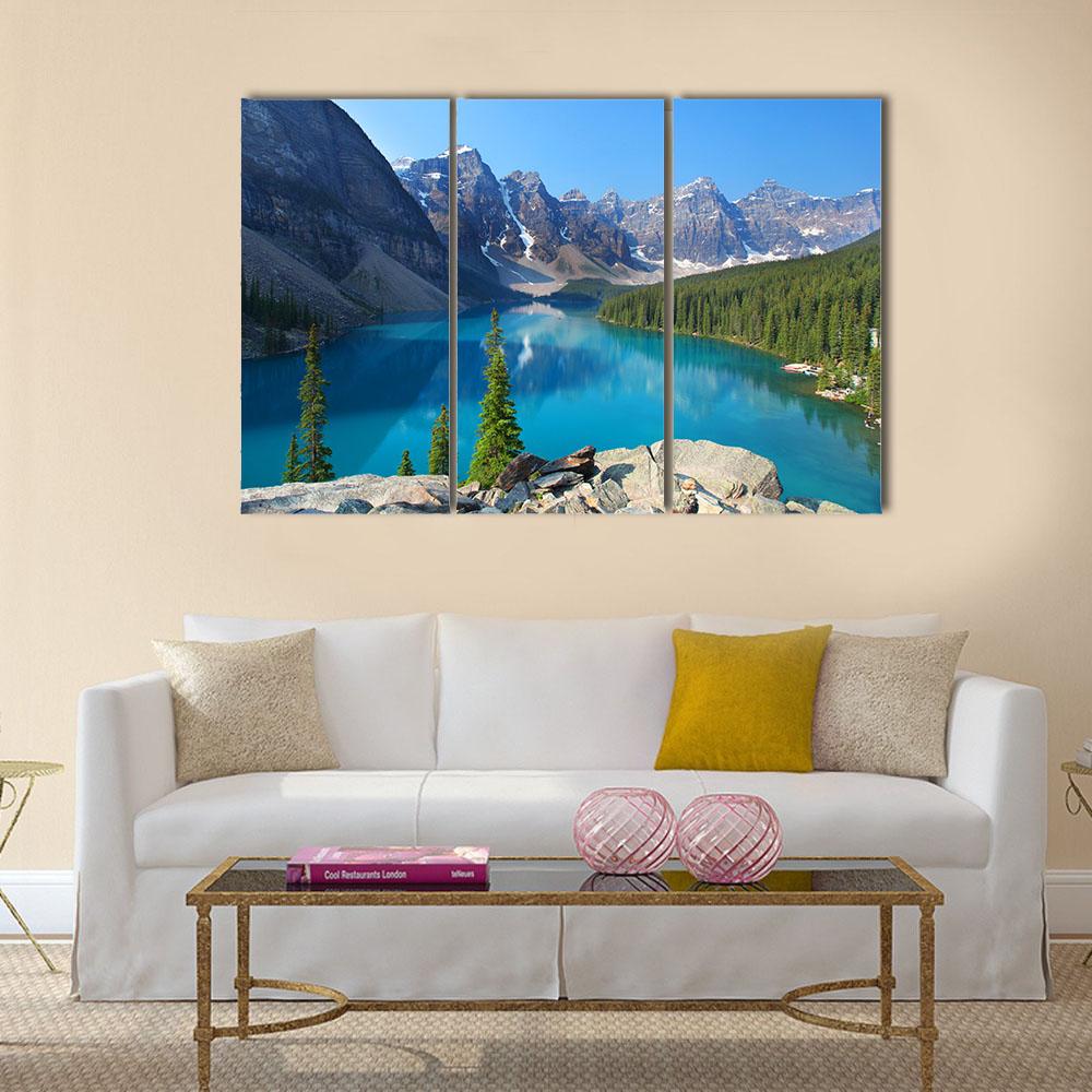 Moraine Lake In Canadian Rockies Canvas Wall Art-3 Horizontal-Gallery Wrap-25" x 16"-Tiaracle