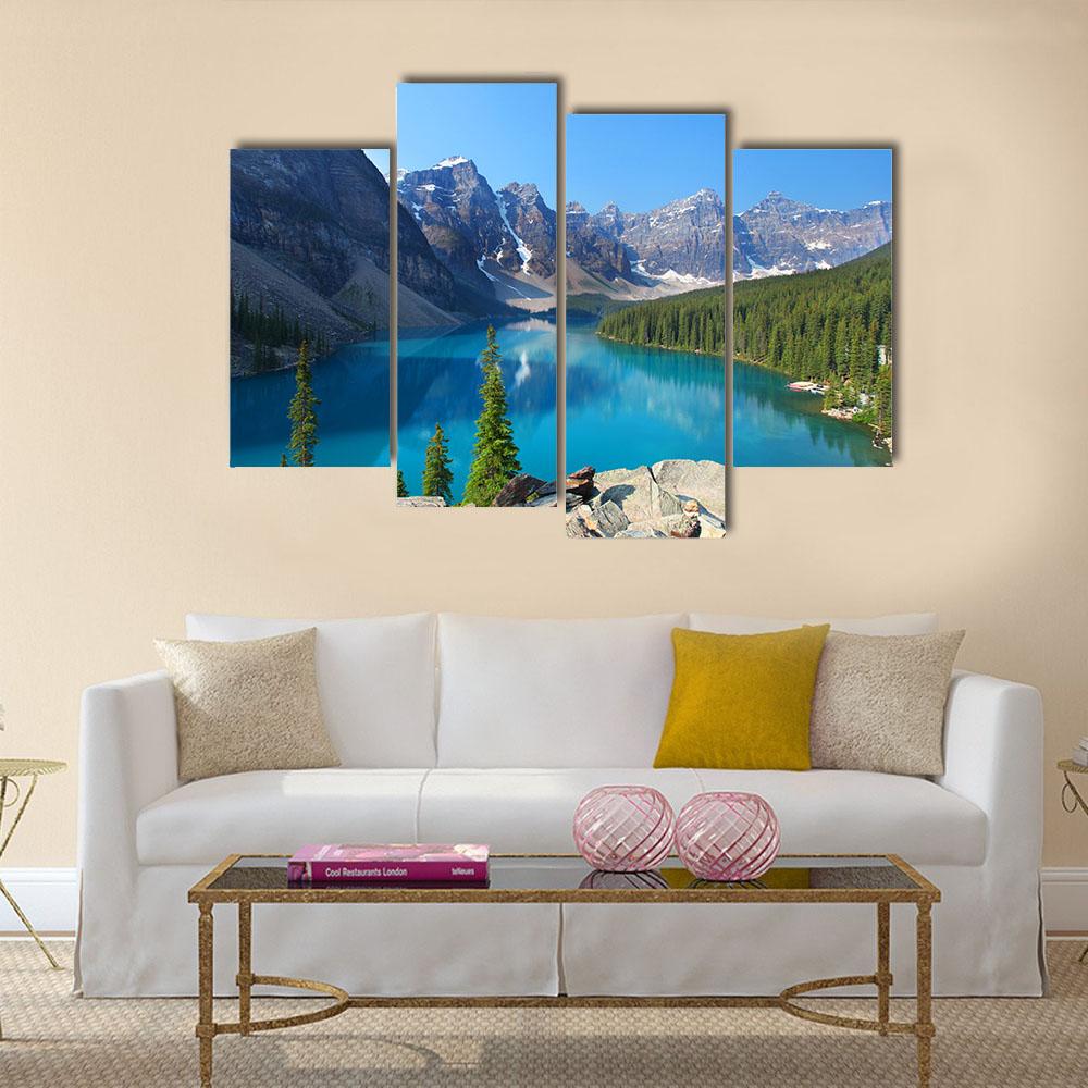 Moraine Lake In Canadian Rockies Canvas Wall Art-4 Pop-Gallery Wrap-34" x 20"-Tiaracle