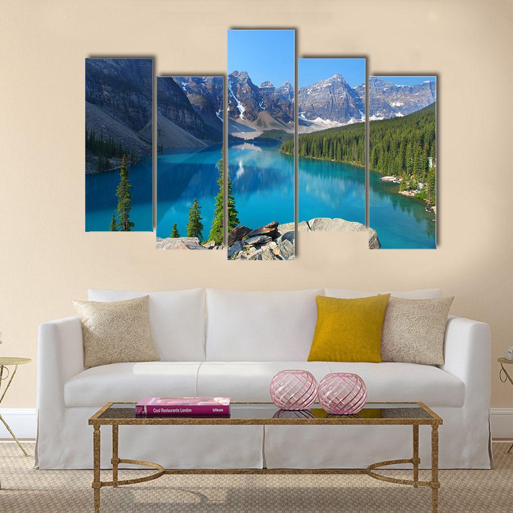 Moraine Lake In Canadian Rockies Canvas Wall Art-5 Pop-Gallery Wrap-32" x 21"-Tiaracle
