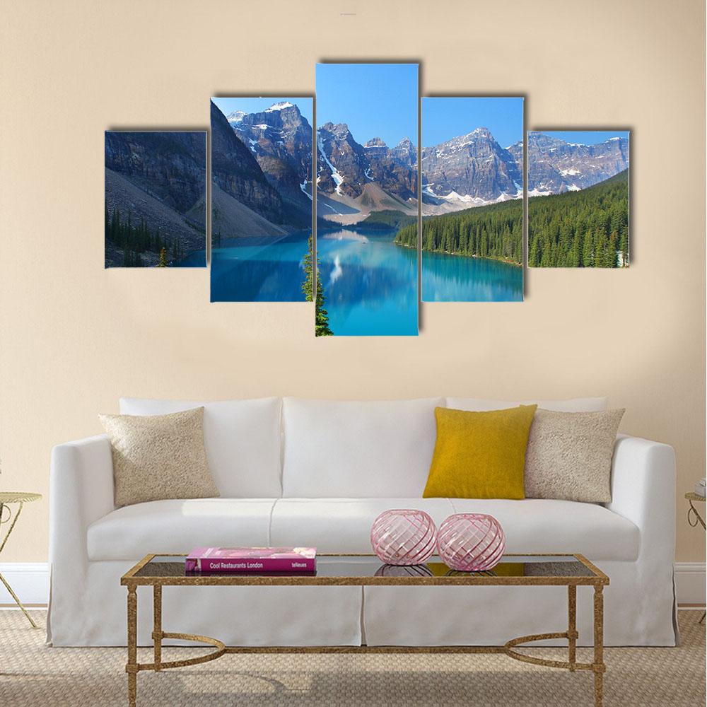 Moraine Lake In Canadian Rockies Canvas Wall Art-5 Star-Gallery Wrap-42" x 21"-Tiaracle