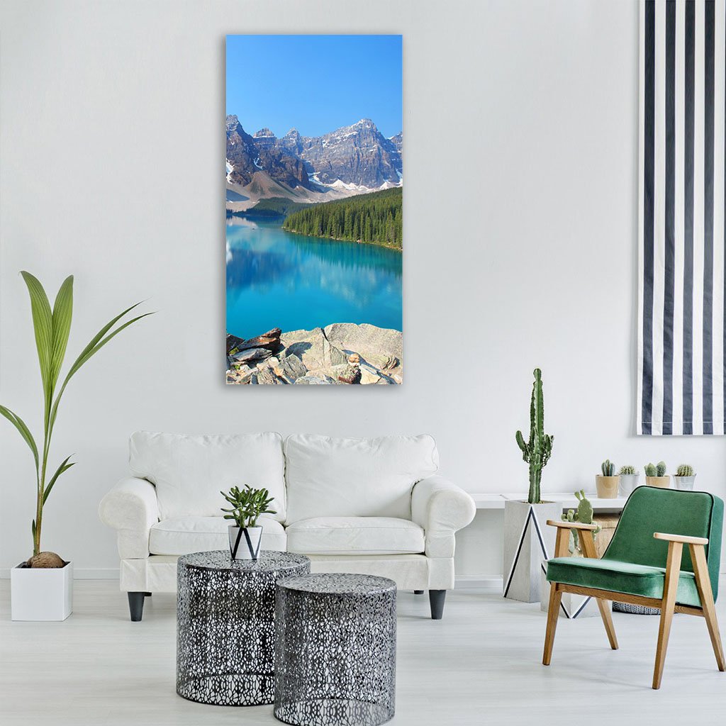 Moraine Lake In Canadian Rockies Vertical Canvas Wall Art-3 Vertical-Gallery Wrap-12" x 25"-Tiaracle
