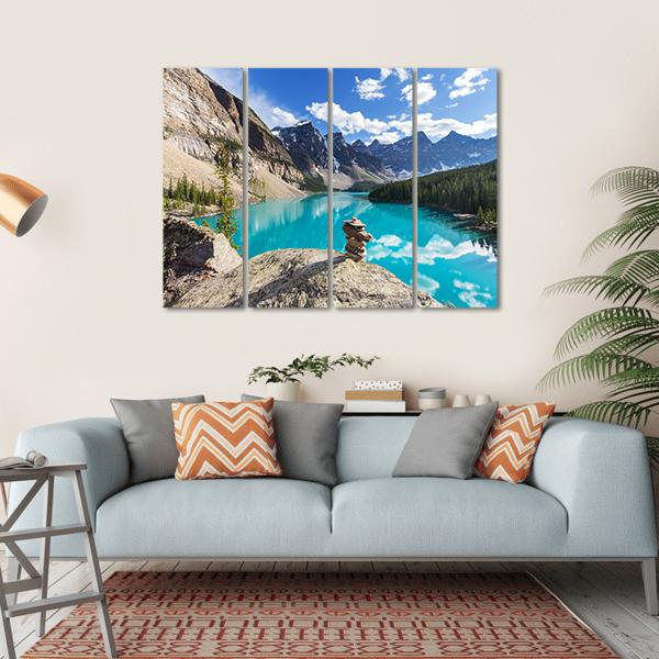 Moraine Lake Under Clouds Canvas Wall Art-4 Horizontal-Gallery Wrap-34" x 24"-Tiaracle