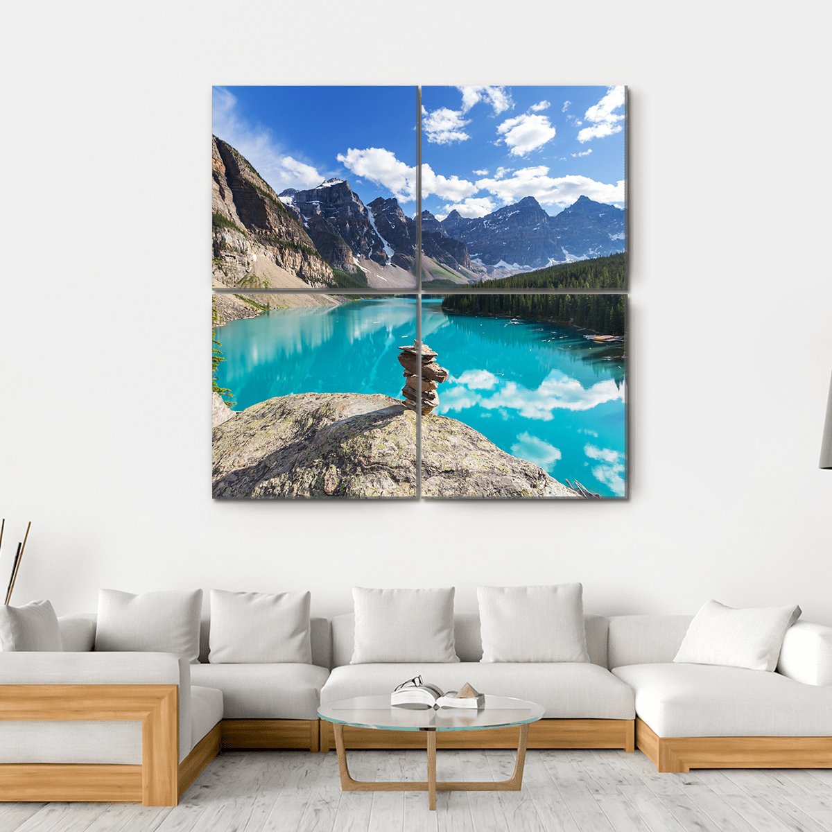 Moraine Lake Under Clouds Canvas Wall Art-4 Square-Gallery Wrap-17" x 17"-Tiaracle