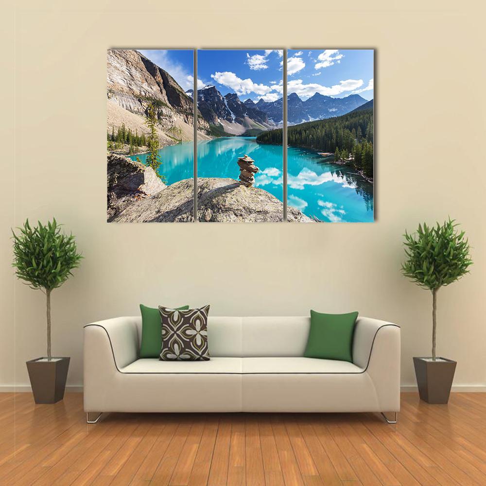 Moraine Lake Under Clouds Canvas Wall Art-3 Horizontal-Gallery Wrap-37" x 24"-Tiaracle