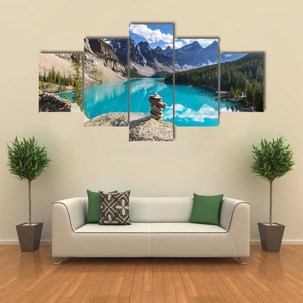 Moraine Lake Under Clouds Canvas Wall Art-5 Star-Gallery Wrap-62" x 32"-Tiaracle