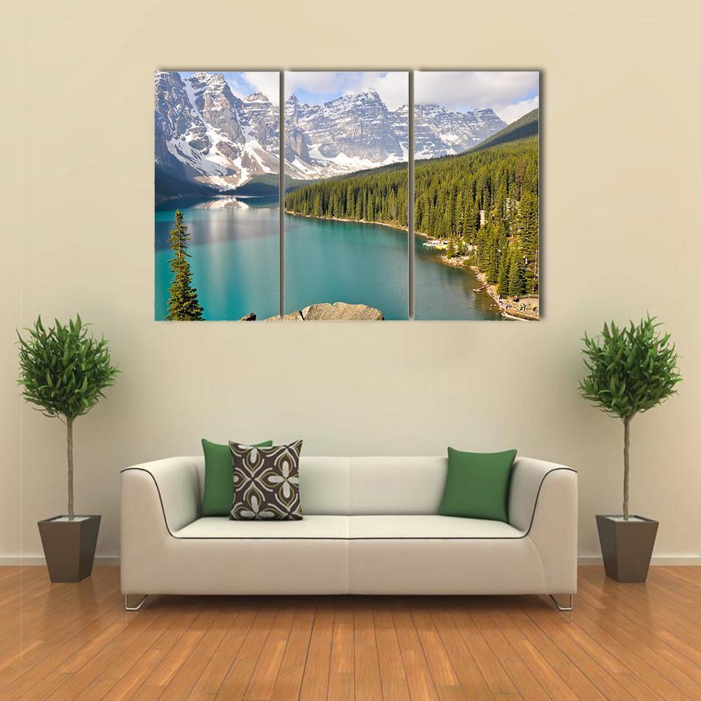 Moraine Lake With Rocky Mountains Canvas Wall Art-3 Horizontal-Gallery Wrap-37" x 24"-Tiaracle