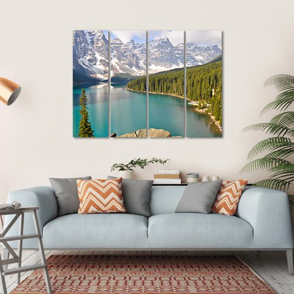 Moraine Lake With Rocky Mountains Canvas Wall Art-4 Horizontal-Gallery Wrap-34" x 24"-Tiaracle