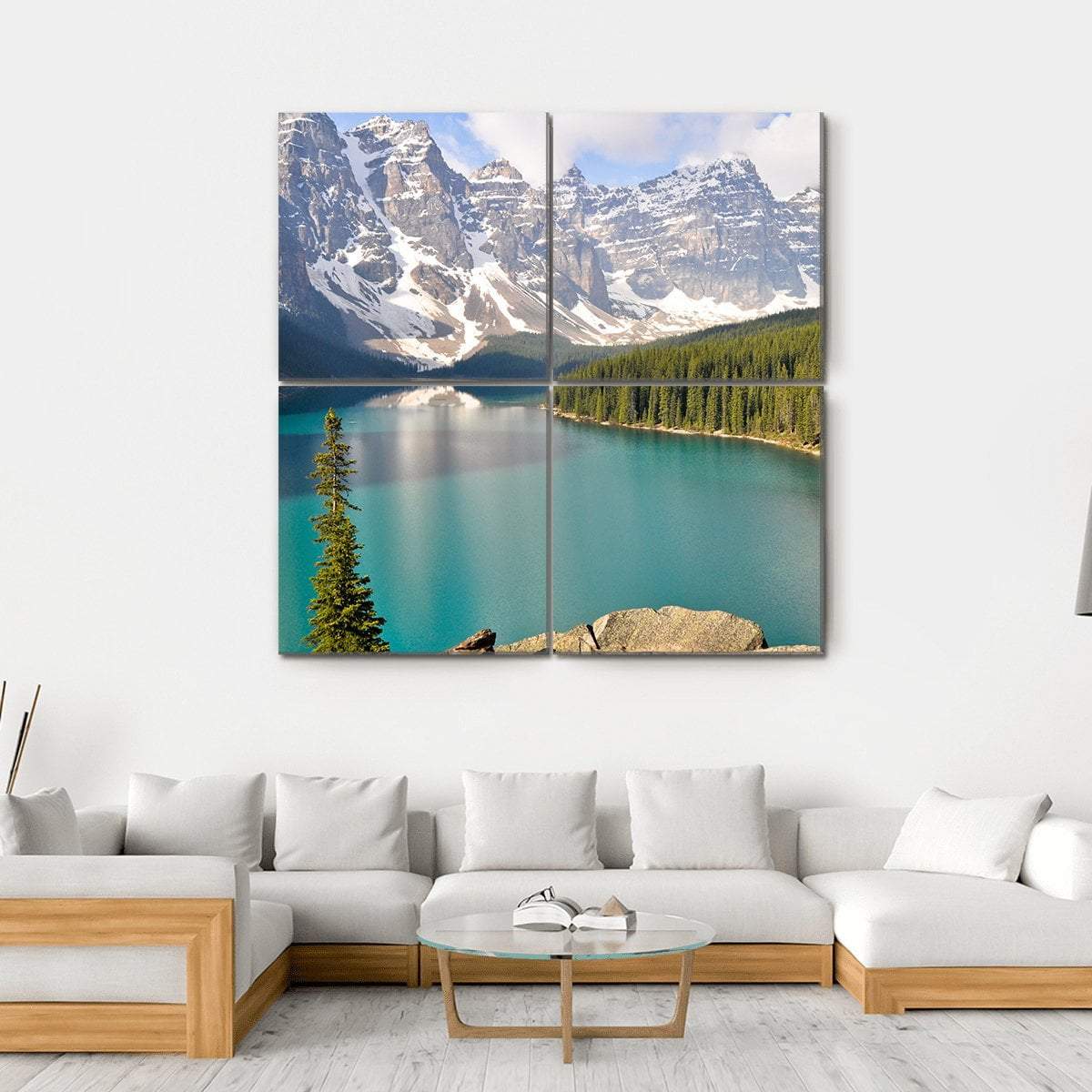 Moraine Lake With Rocky Mountains Canvas Wall Art-4 Square-Gallery Wrap-17" x 17"-Tiaracle