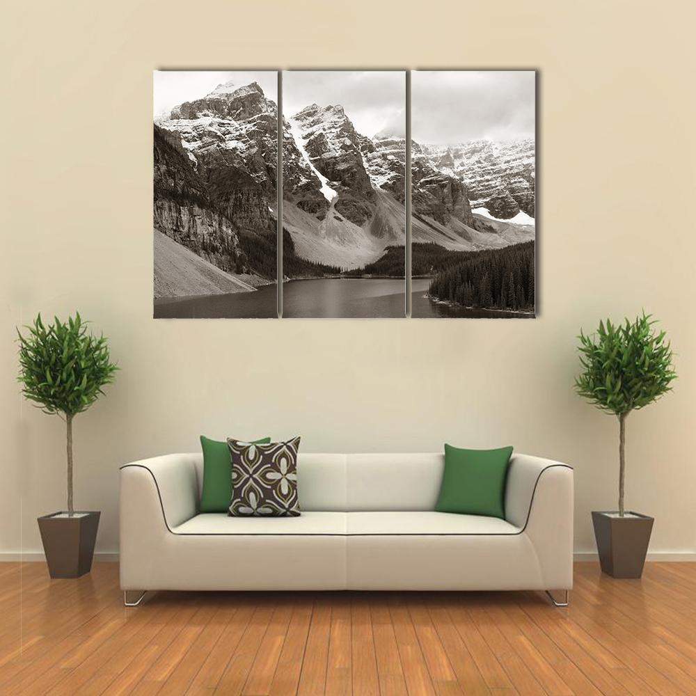 Lake Moraine In Canada Mountain Canvas Wall Art-3 Horizontal-Gallery Wrap-37" x 24"-Tiaracle