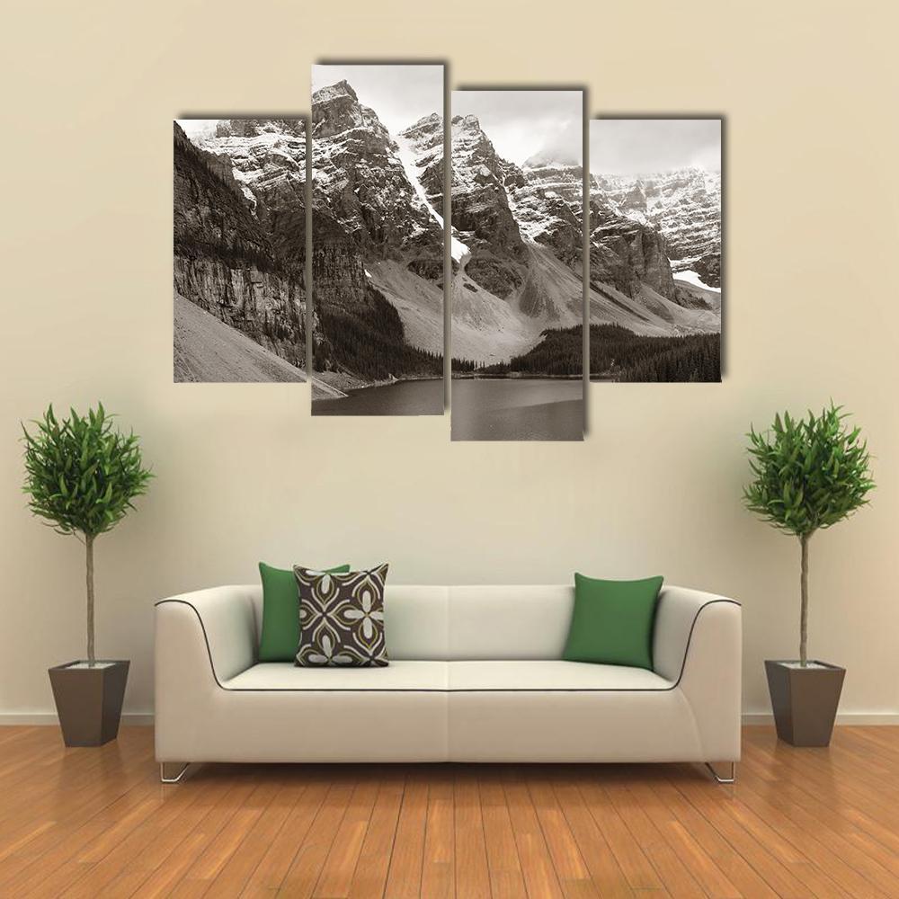 Lake Moraine In Canada Mountain Canvas Wall Art-4 Pop-Gallery Wrap-50" x 32"-Tiaracle