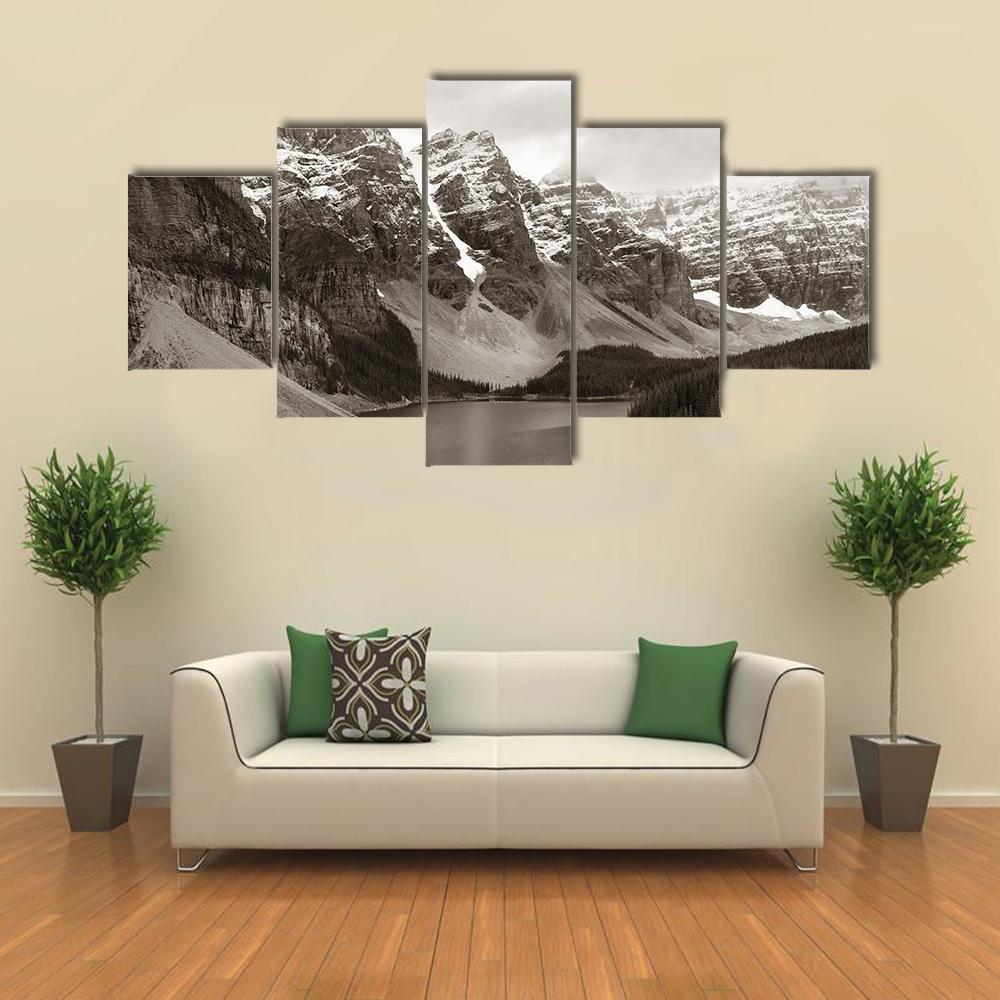 Lake Moraine In Canada Mountain Canvas Wall Art-5 Star-Gallery Wrap-62" x 32"-Tiaracle