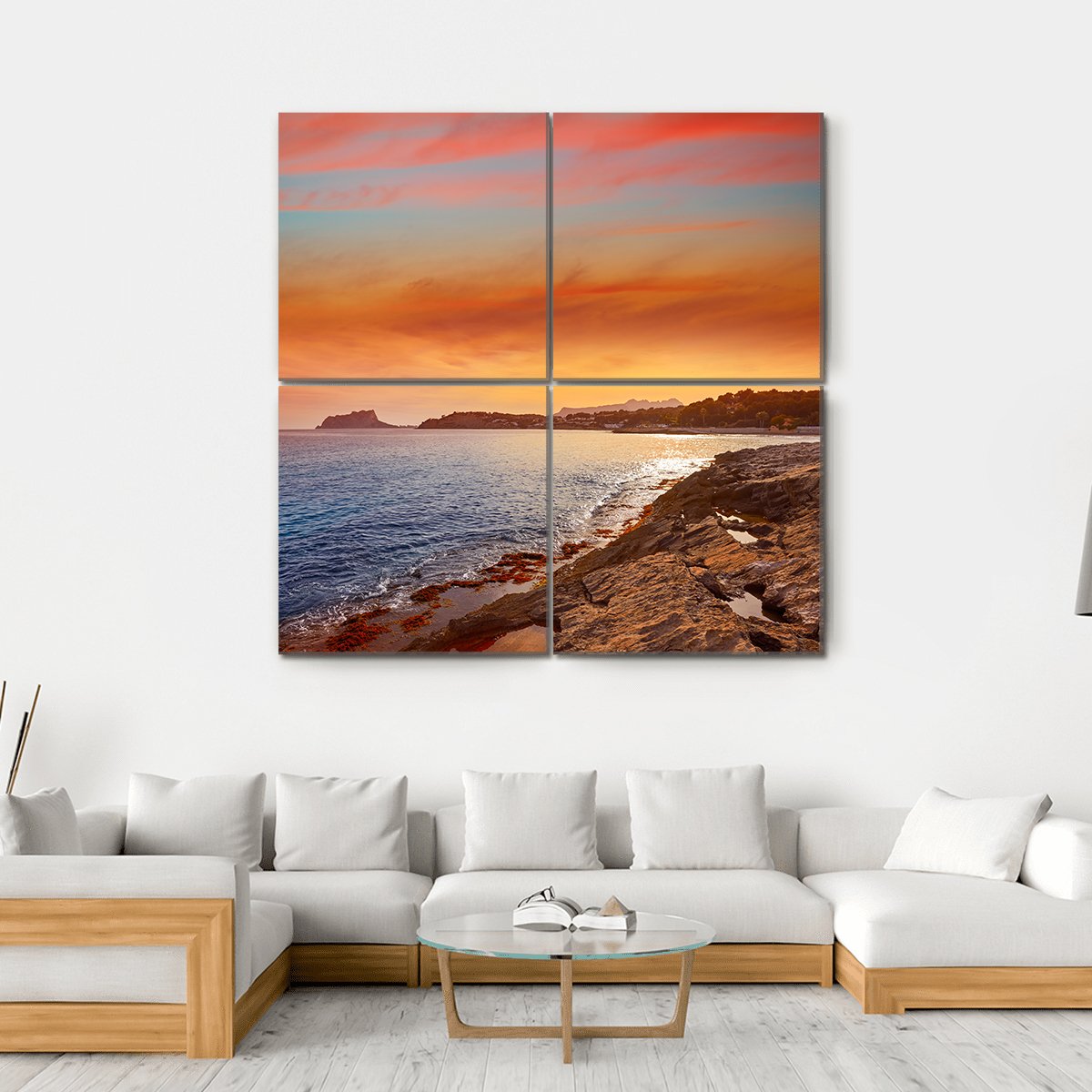 Moraira Beach At Sunset Canvas Wall Art-4 Square-Gallery Wrap-17" x 17"-Tiaracle
