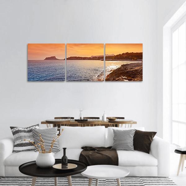 Moraira Beach At Sunset Panoramic Canvas Wall Art-3 Piece-25" x 08"-Tiaracle