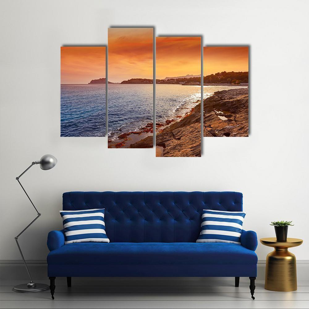 Moraira Beach At Sunset Canvas Wall Art-4 Pop-Gallery Wrap-50" x 32"-Tiaracle