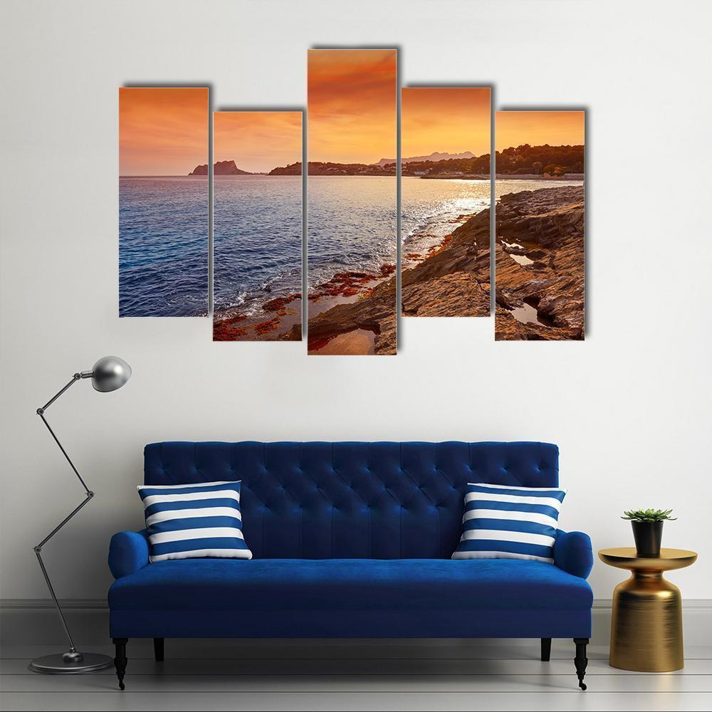 Moraira Beach At Sunset Canvas Wall Art-5 Pop-Gallery Wrap-47" x 32"-Tiaracle