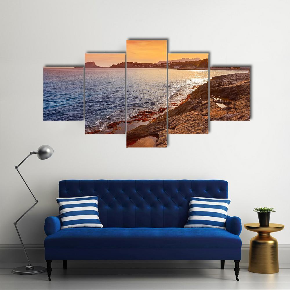 Moraira Beach At Sunset Canvas Wall Art-5 Star-Gallery Wrap-62" x 32"-Tiaracle