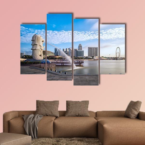 Merlion Fountain Singapore Canvas Wall Art-4 Pop-Gallery Wrap-50" x 32"-Tiaracle