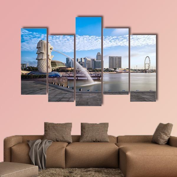 Merlion Fountain Singapore Canvas Wall Art-5 Pop-Gallery Wrap-47" x 32"-Tiaracle