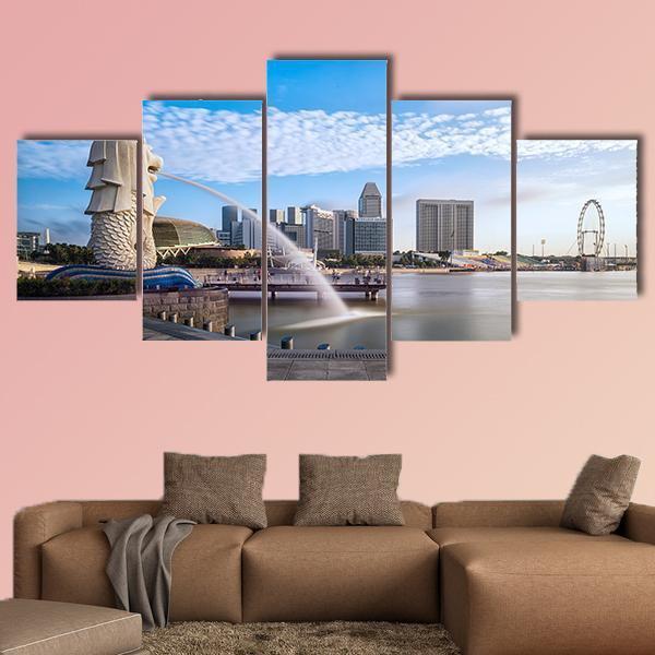 Merlion Fountain Singapore Canvas Wall Art-5 Star-Gallery Wrap-62" x 32"-Tiaracle