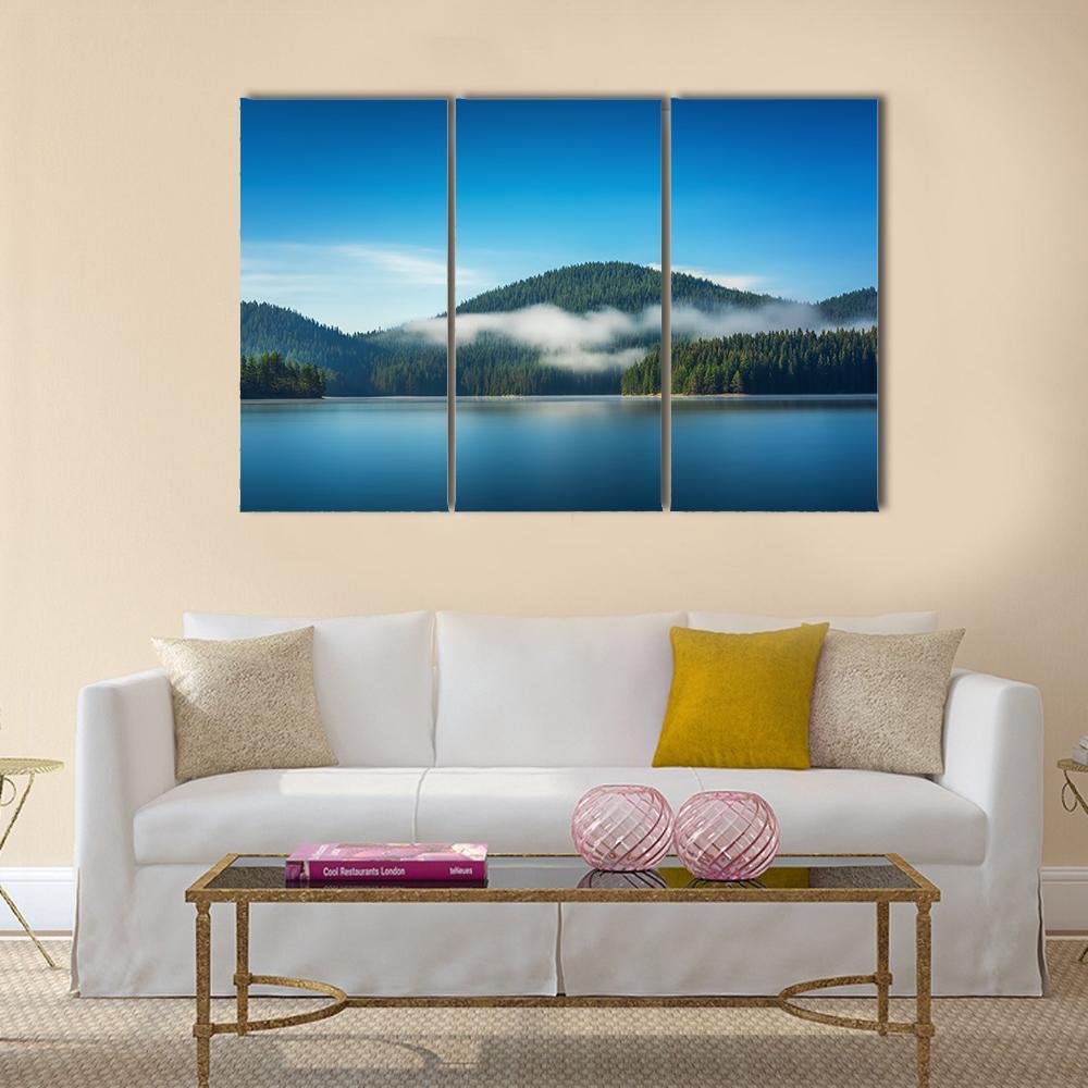 Foggy Lake Canvas Wall Art-3 Horizontal-Gallery Wrap-37" x 24"-Tiaracle