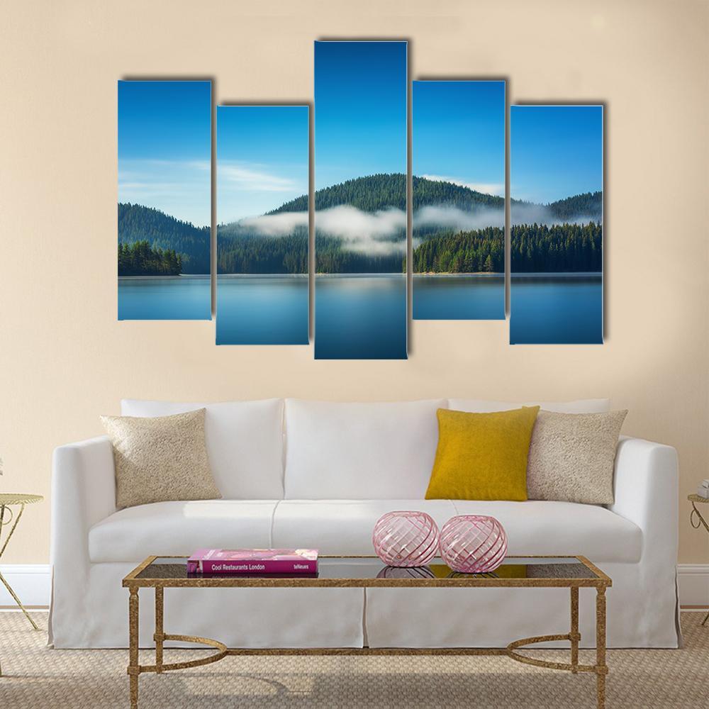 Foggy Lake Canvas Wall Art-5 Pop-Gallery Wrap-47" x 32"-Tiaracle