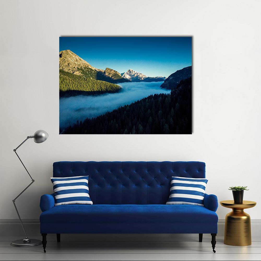 Morning Fog Over Forest Canvas Wall Art-5 Horizontal-Gallery Wrap-22" x 12"-Tiaracle