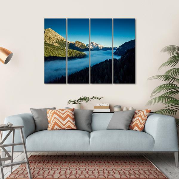 Morning Fog Over Forest Canvas Wall Art-4 Horizontal-Gallery Wrap-34" x 24"-Tiaracle