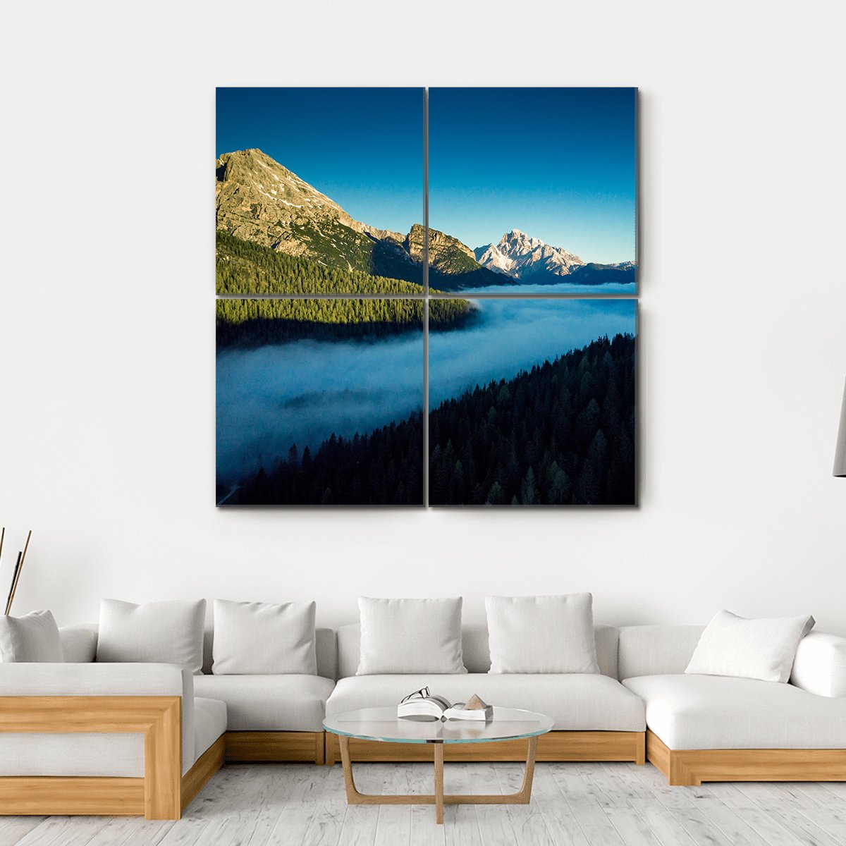 Morning Fog Over Forest Canvas Wall Art-4 Square-Gallery Wrap-17" x 17"-Tiaracle