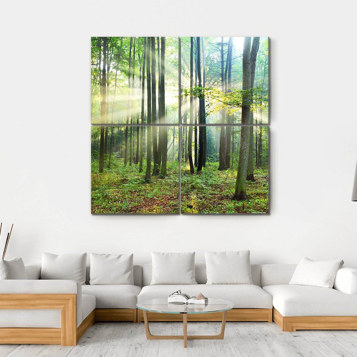 Morning In Forest Canvas Wall Art-4 Square-Gallery Wrap-17&quot; x 17&quot;-Tiaracle