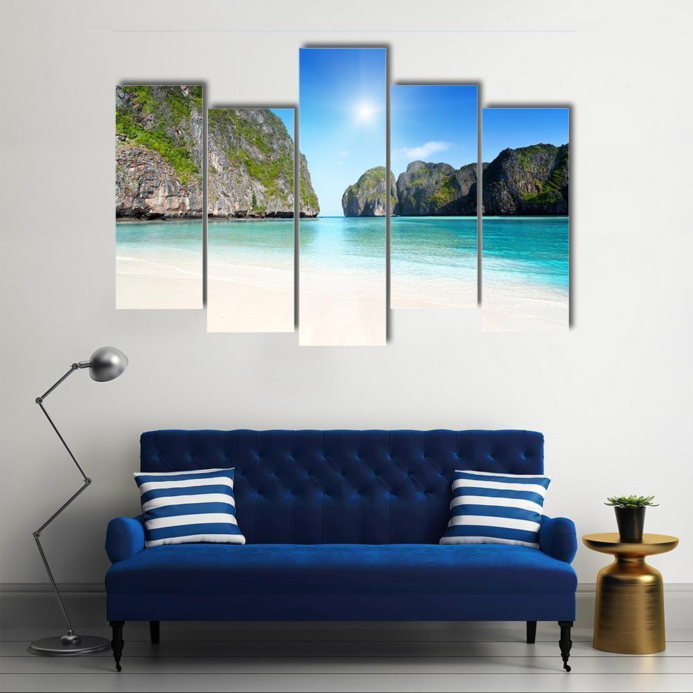 Morning In Maya Bay Canvas Wall Art-5 Pop-Gallery Wrap-47" x 32"-Tiaracle