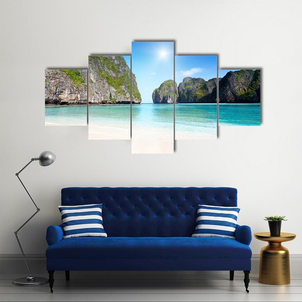 Morning In Maya Bay Canvas Wall Art-5 Star-Gallery Wrap-62" x 32"-Tiaracle