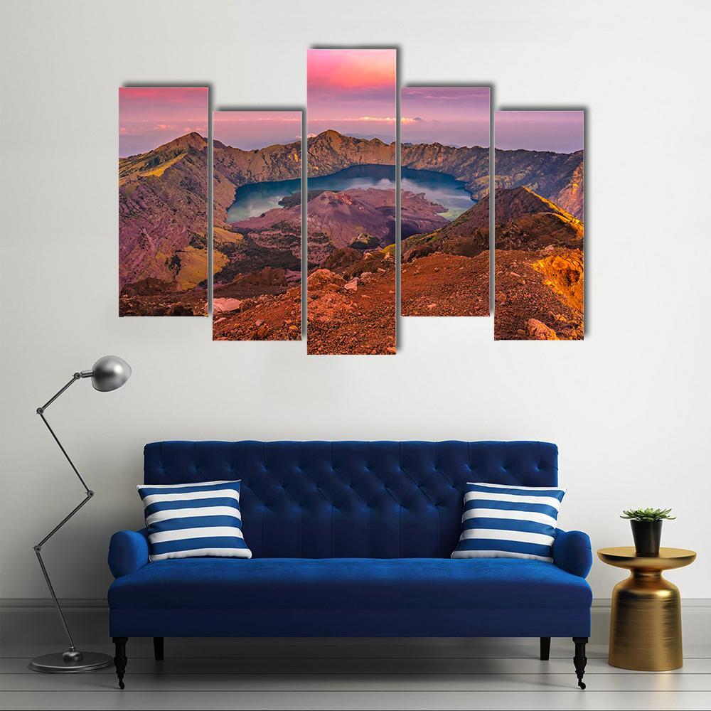 Rinjani Mountain Morning Canvas Wall Art-5 Pop-Gallery Wrap-47" x 32"-Tiaracle