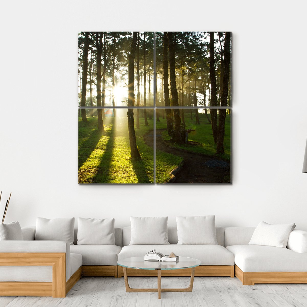 Morning In Pine Forest Canvas Wall Art-4 Square-Gallery Wrap-17&quot; x 17&quot;-Tiaracle