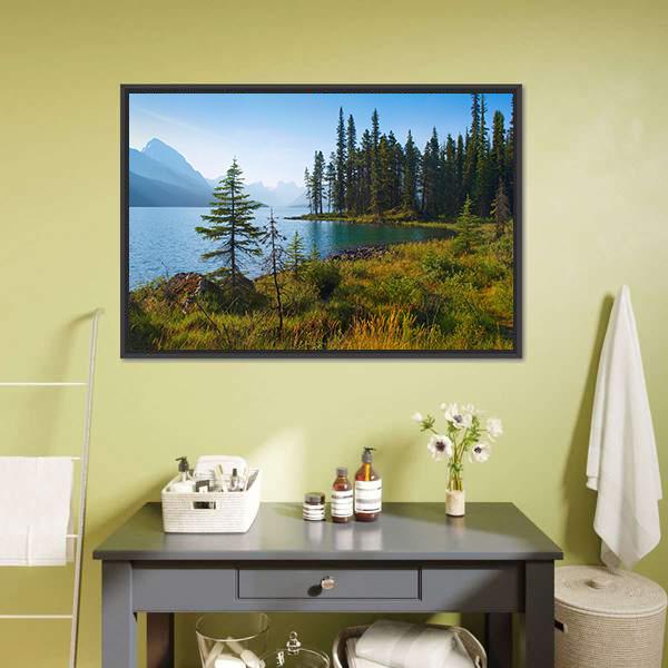Morning On Beautiful Lake Canvas Wall Art-1 Piece-Floating Frame-36" x 24"-Tiaracle