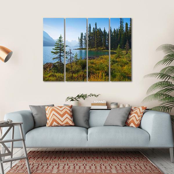 Morning On Beautiful Lake Canvas Wall Art-4 Horizontal-Gallery Wrap-34" x 24"-Tiaracle