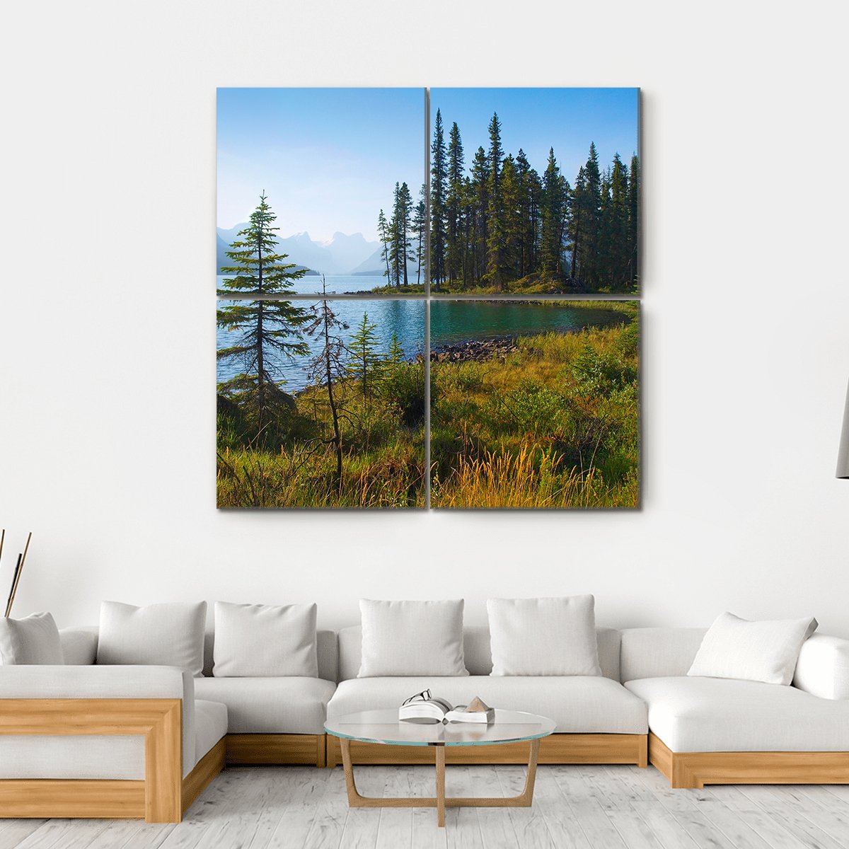 Morning On Beautiful Lake Canvas Wall Art-4 Square-Gallery Wrap-17" x 17"-Tiaracle