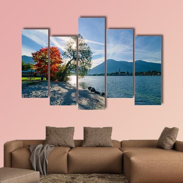 Beautiful Morning On Lake Canvas Wall Art-5 Pop-Gallery Wrap-47" x 32"-Tiaracle