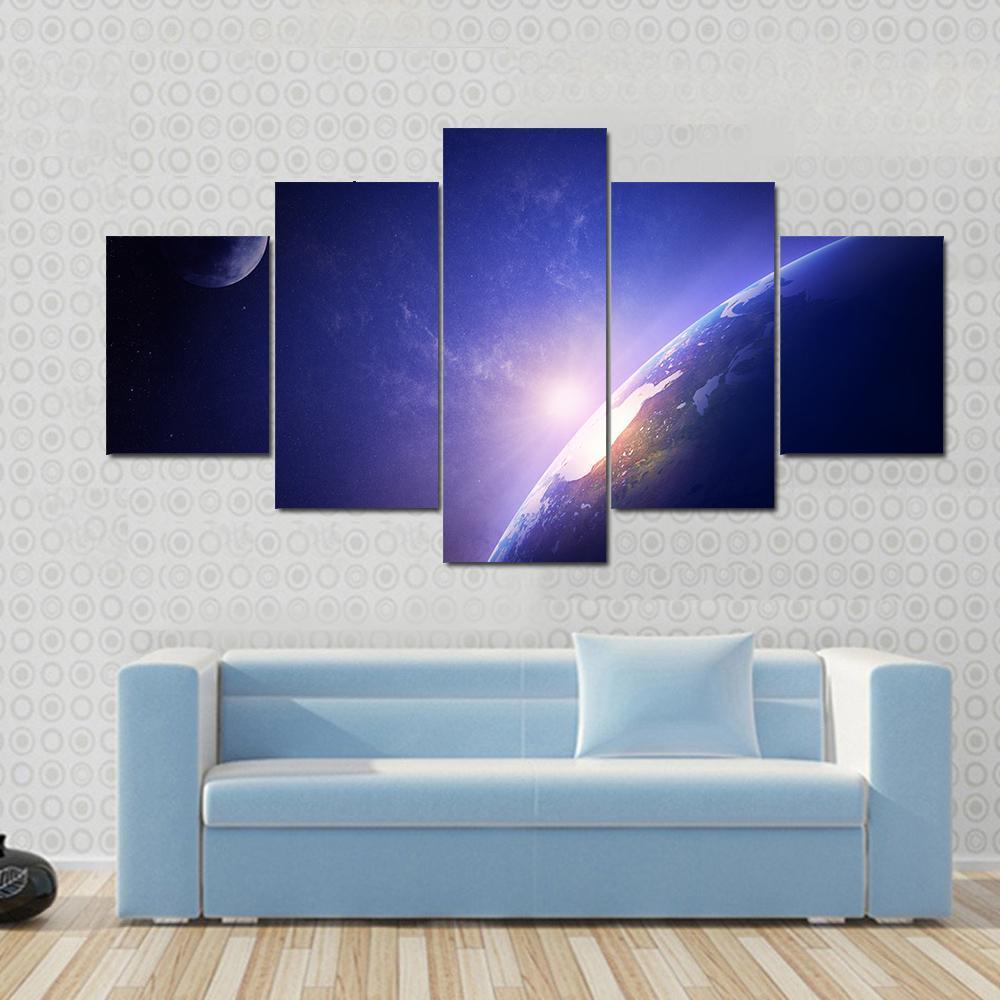 Morning On Planet Earth Canvas Wall Art-5 Star-Gallery Wrap-62" x 32"-Tiaracle