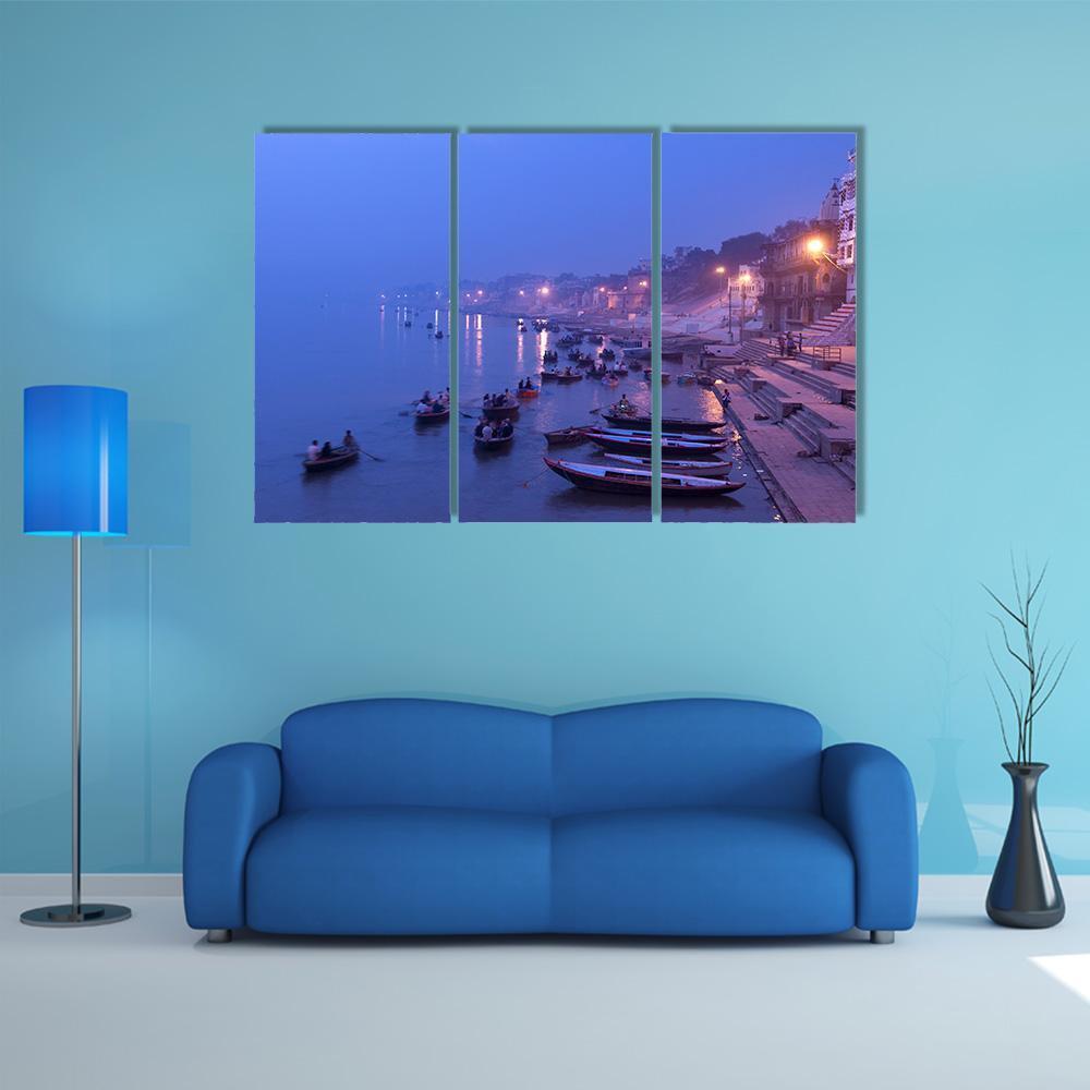 Morning On Ganges River Canvas Wall Art-3 Horizontal-Gallery Wrap-37" x 24"-Tiaracle