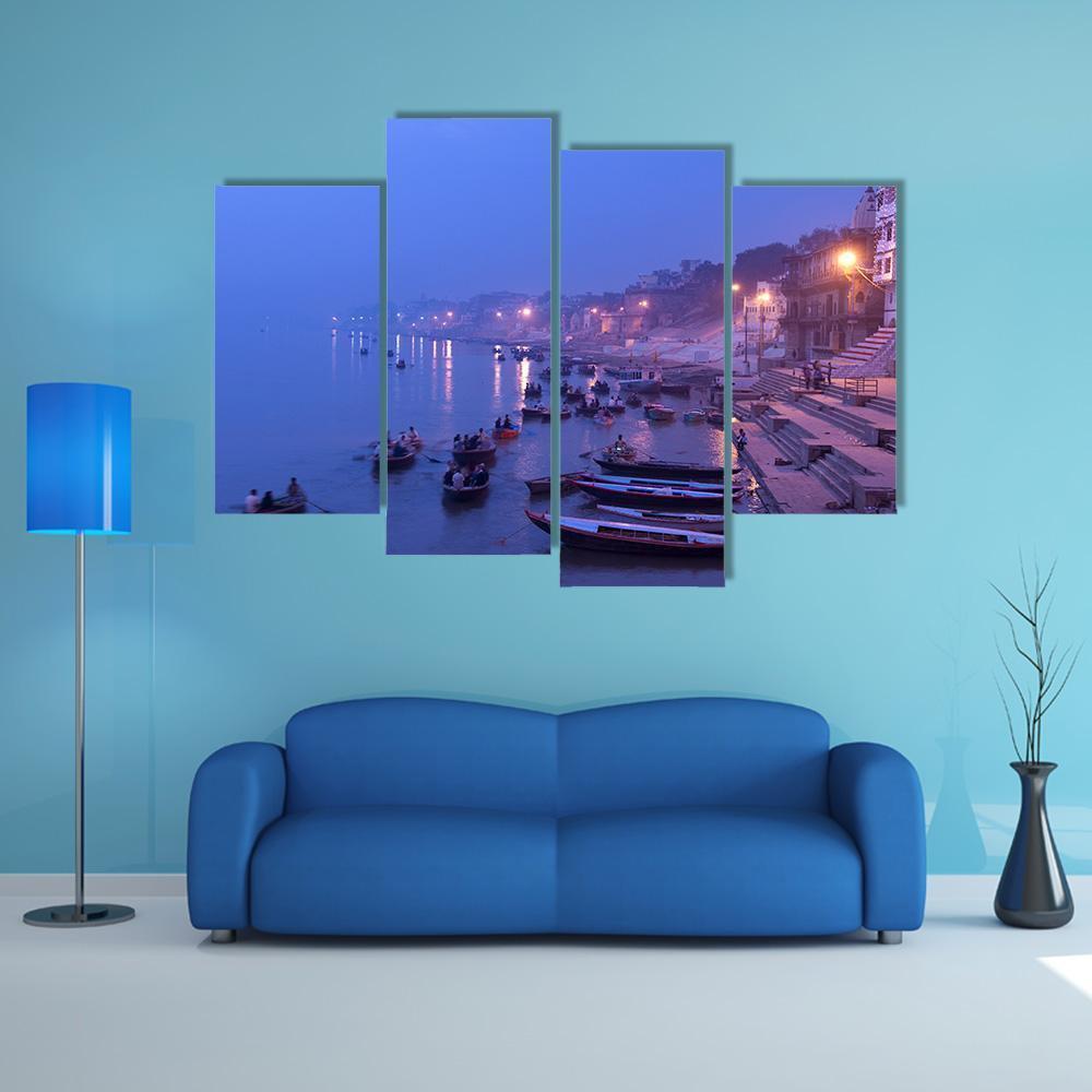 Morning On Ganges River Canvas Wall Art-4 Pop-Gallery Wrap-50" x 32"-Tiaracle