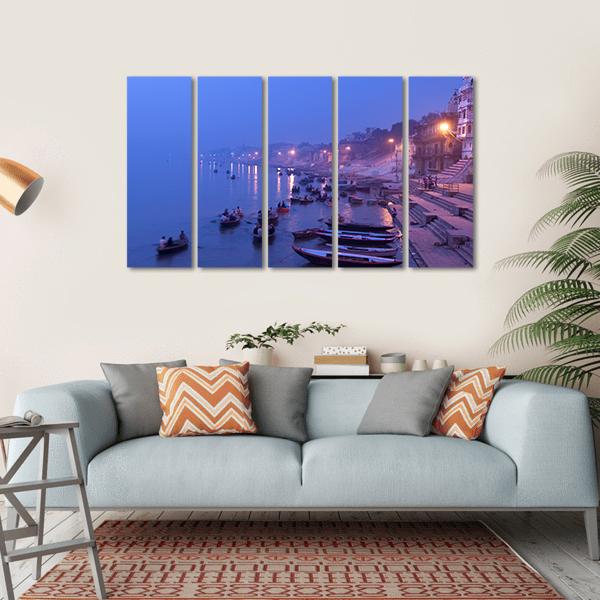 Morning On Ganges River Canvas Wall Art-5 Horizontal-Gallery Wrap-22" x 12"-Tiaracle