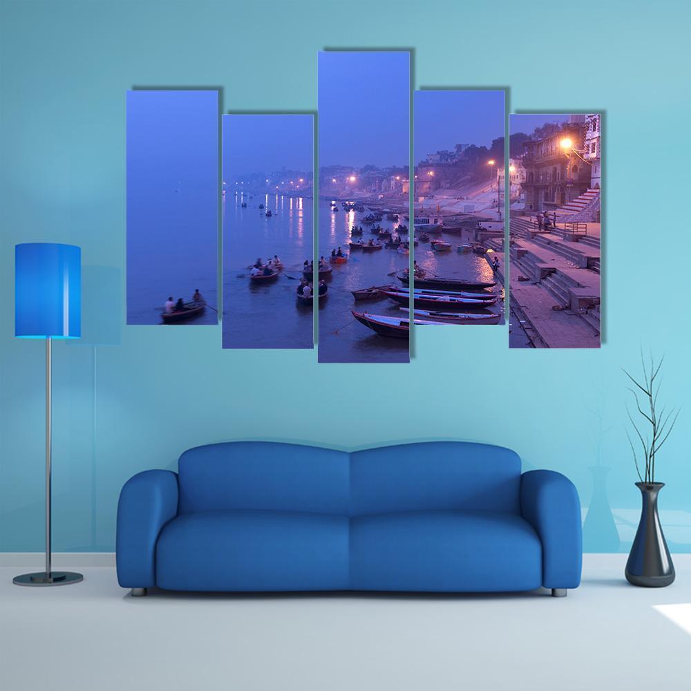 Morning On Ganges River Canvas Wall Art-5 Pop-Gallery Wrap-47" x 32"-Tiaracle