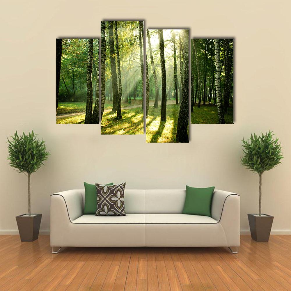 Morning In Autumn Park Canvas Wall Art-4 Pop-Gallery Wrap-34" x 20"-Tiaracle