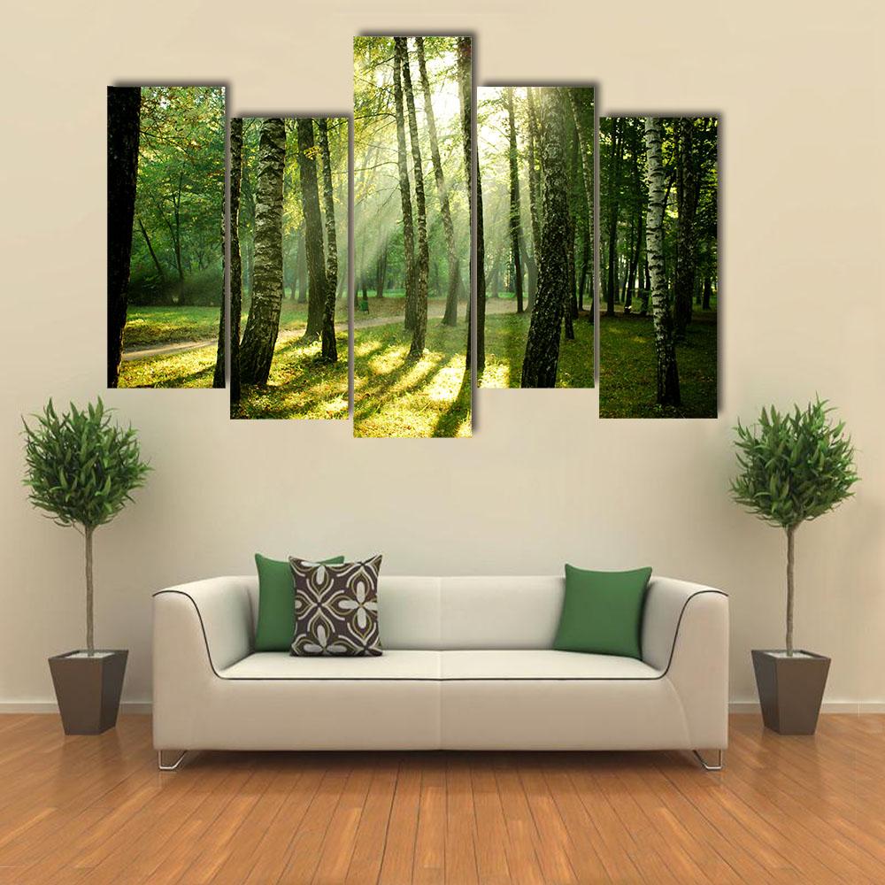 Morning In Autumn Park Canvas Wall Art-5 Pop-Gallery Wrap-32" x 21"-Tiaracle