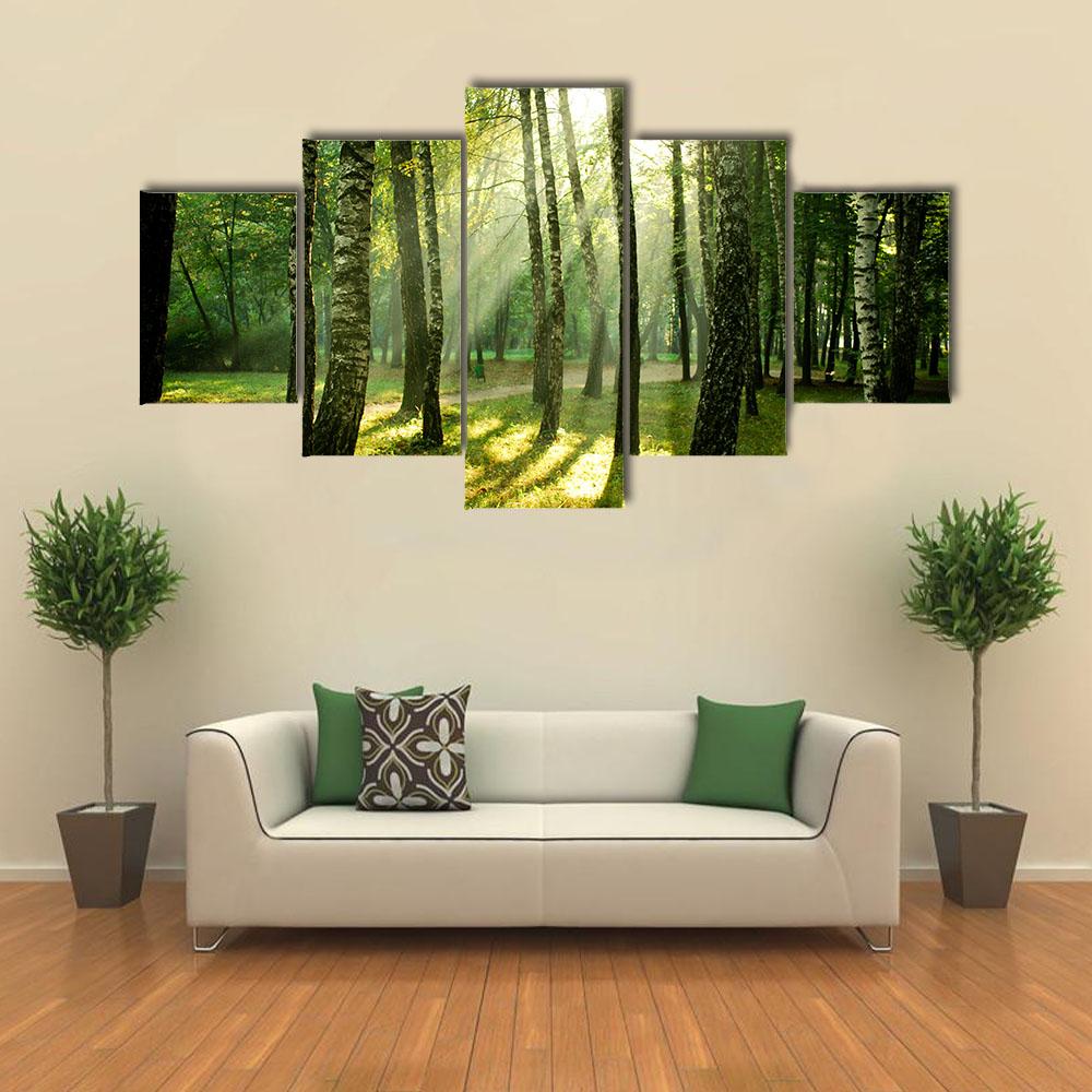 Morning In Autumn Park Canvas Wall Art-5 Star-Gallery Wrap-42" x 21"-Tiaracle